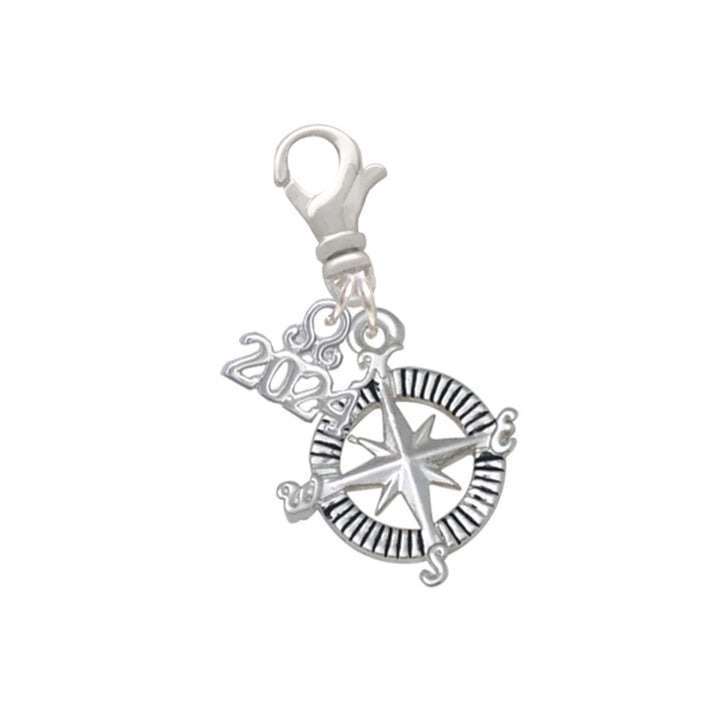 Delight Jewelry Silvertone Compass Clip on Charm with Year 2024 Image 1