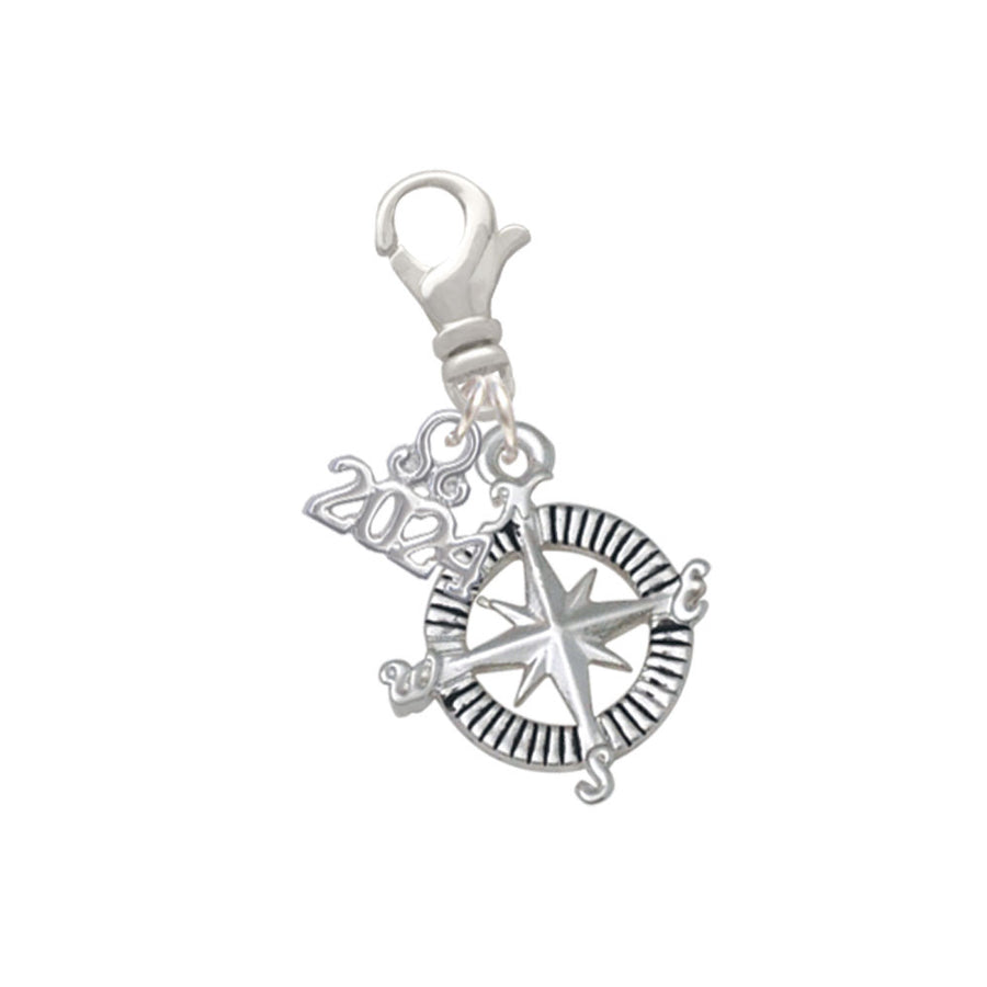 Delight Jewelry Silvertone Compass Clip on Charm with Year 2024 Image 1