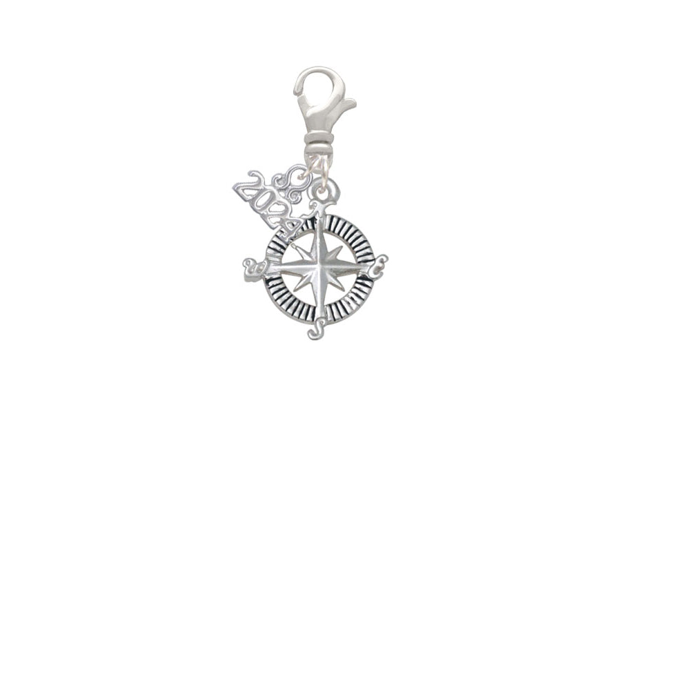 Delight Jewelry Silvertone Compass Clip on Charm with Year 2024 Image 2