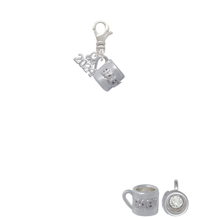 Delight Jewelry Silvertone Baby Cup with Crystal Clip on Charm with Year 2024 Image 2