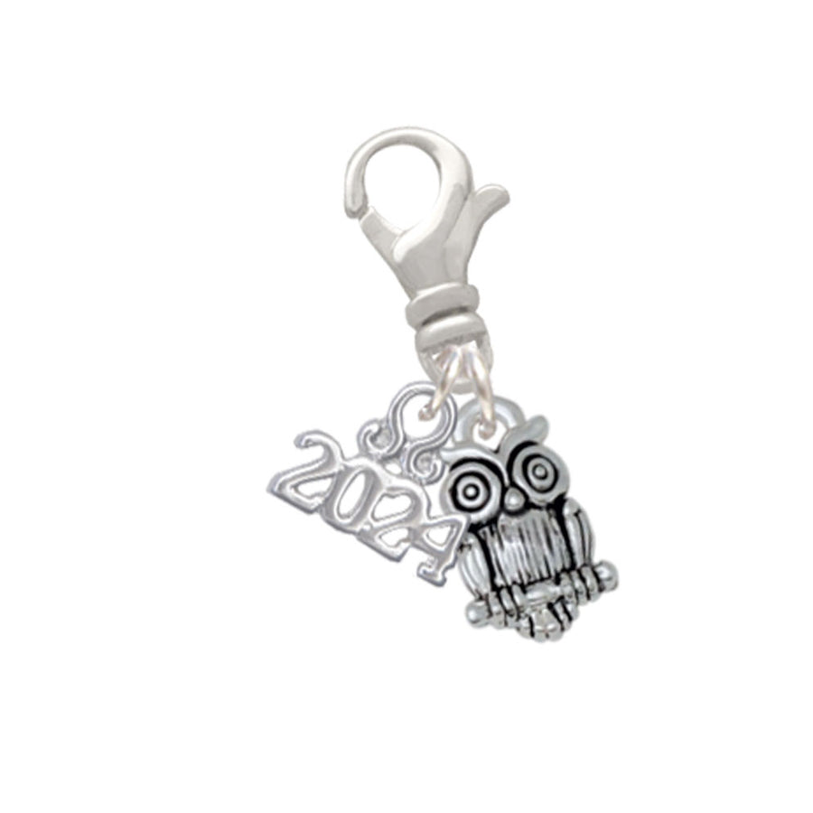 Delight Jewelry Silvertone Mini Owl Clip on Charm with Year 2024 Image 1