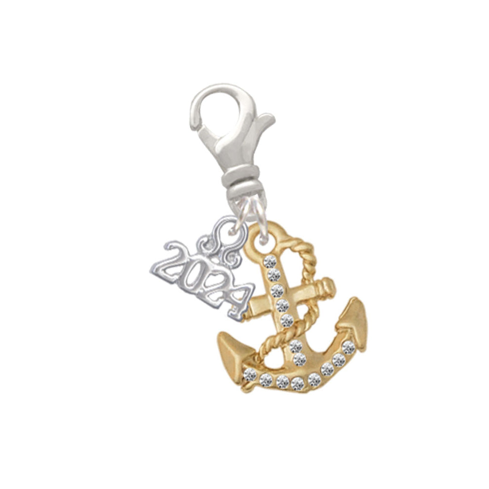 Delight Jewelry Goldtone Clear Crystal Anchor Clip on Charm with Year 2024 Image 1