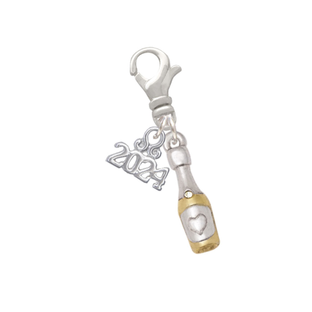 Delight Jewelry Two-tone Champagne Bottle Clip on Charm with Year 2024 Image 1