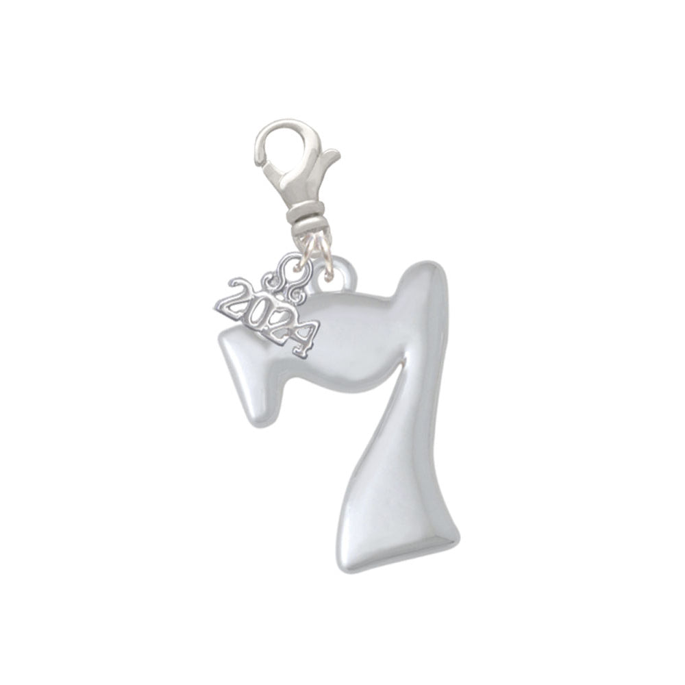 Delight Jewelry Silvertone Large Lucky 7 Clip on Charm with Year 2024 Image 1