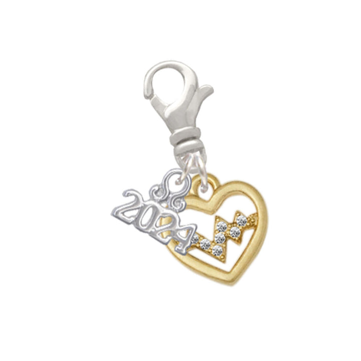 Delight Jewelry Goldtone Heart - Crystal Heartbeat Clip on Charm with Year 2024 Image 1