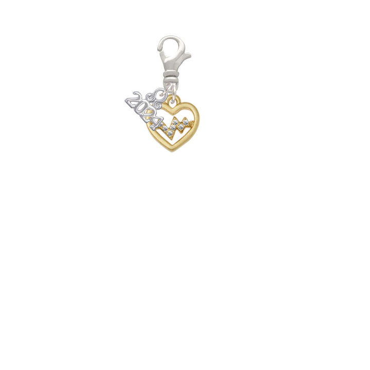 Delight Jewelry Goldtone Heart - Crystal Heartbeat Clip on Charm with Year 2024 Image 2