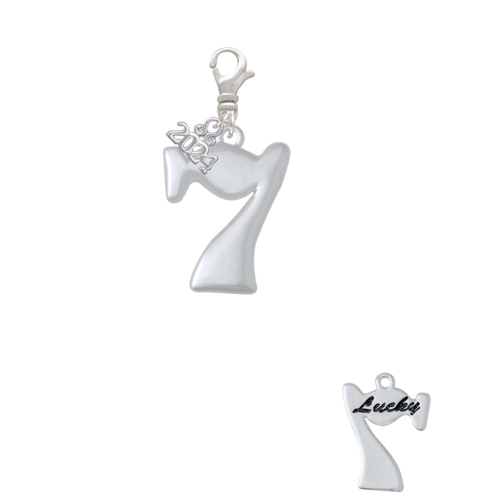 Delight Jewelry Silvertone Large Lucky 7 Clip on Charm with Year 2024 Image 2