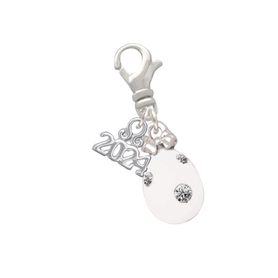 Delight Jewelry White Easter Egg with Clear Crystal Dots Clip on Charm with Year 2024 Image 1
