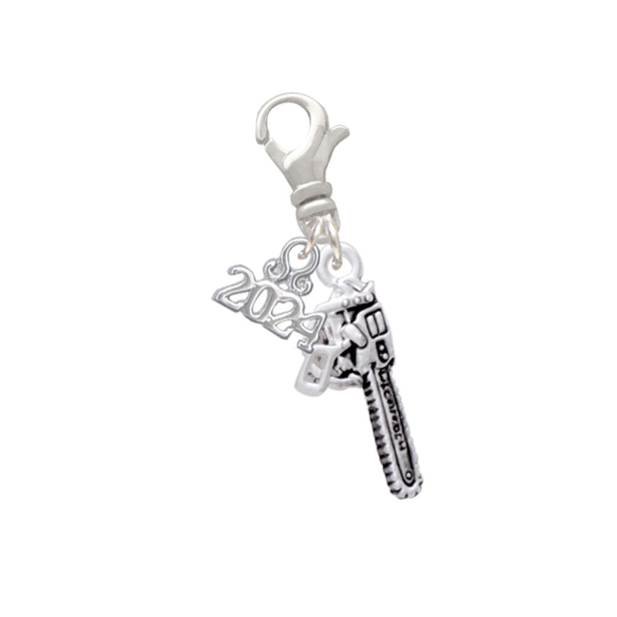 Delight Jewelry Silvertone Chainsaw Clip on Charm with Year 2024 Image 1