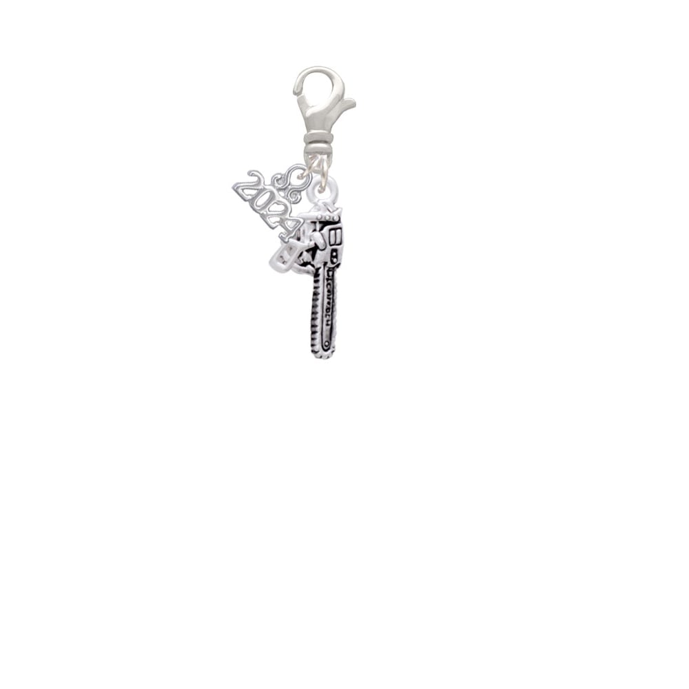 Delight Jewelry Silvertone Chainsaw Clip on Charm with Year 2024 Image 2