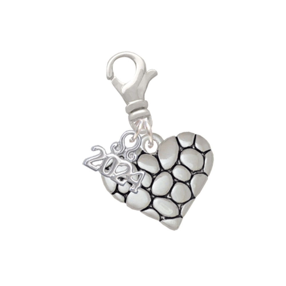 Delight Jewelry Silvertone Pebble Heart Clip on Charm with Year 2024 Image 1