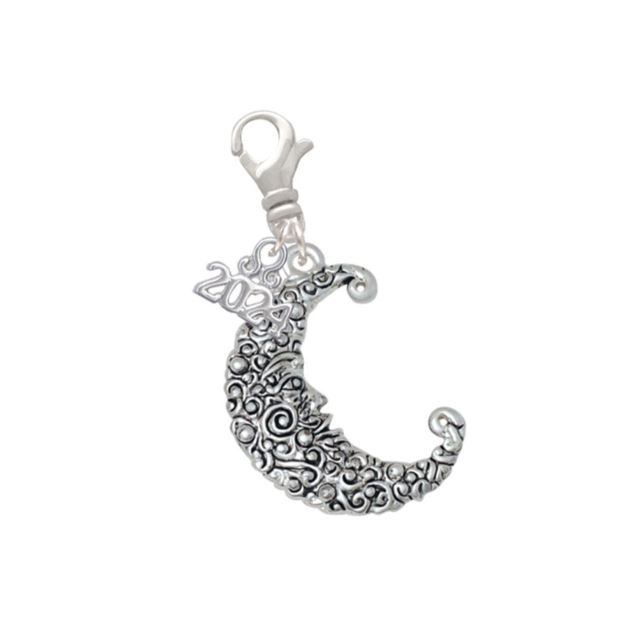 Delight Jewelry Silvertone Large Swirl Man in Moon Clip on Charm with Year 2024 Image 1
