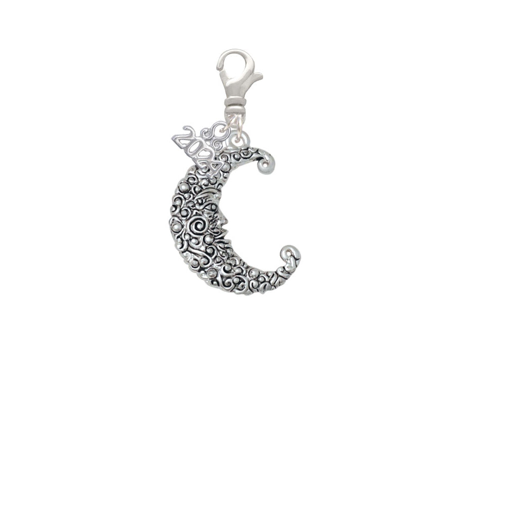 Delight Jewelry Silvertone Large Swirl Man in Moon Clip on Charm with Year 2024 Image 2