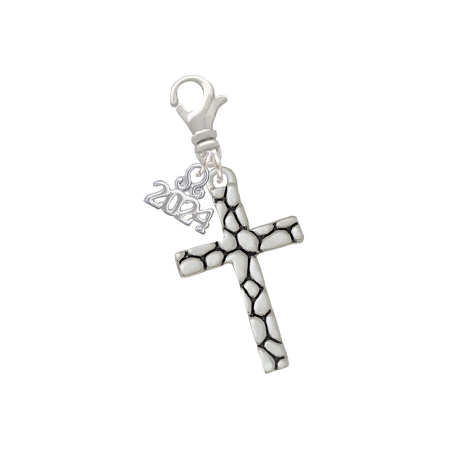 Delight Jewelry Silvertone Pebble Cross Clip on Charm with Year 2024 Image 1
