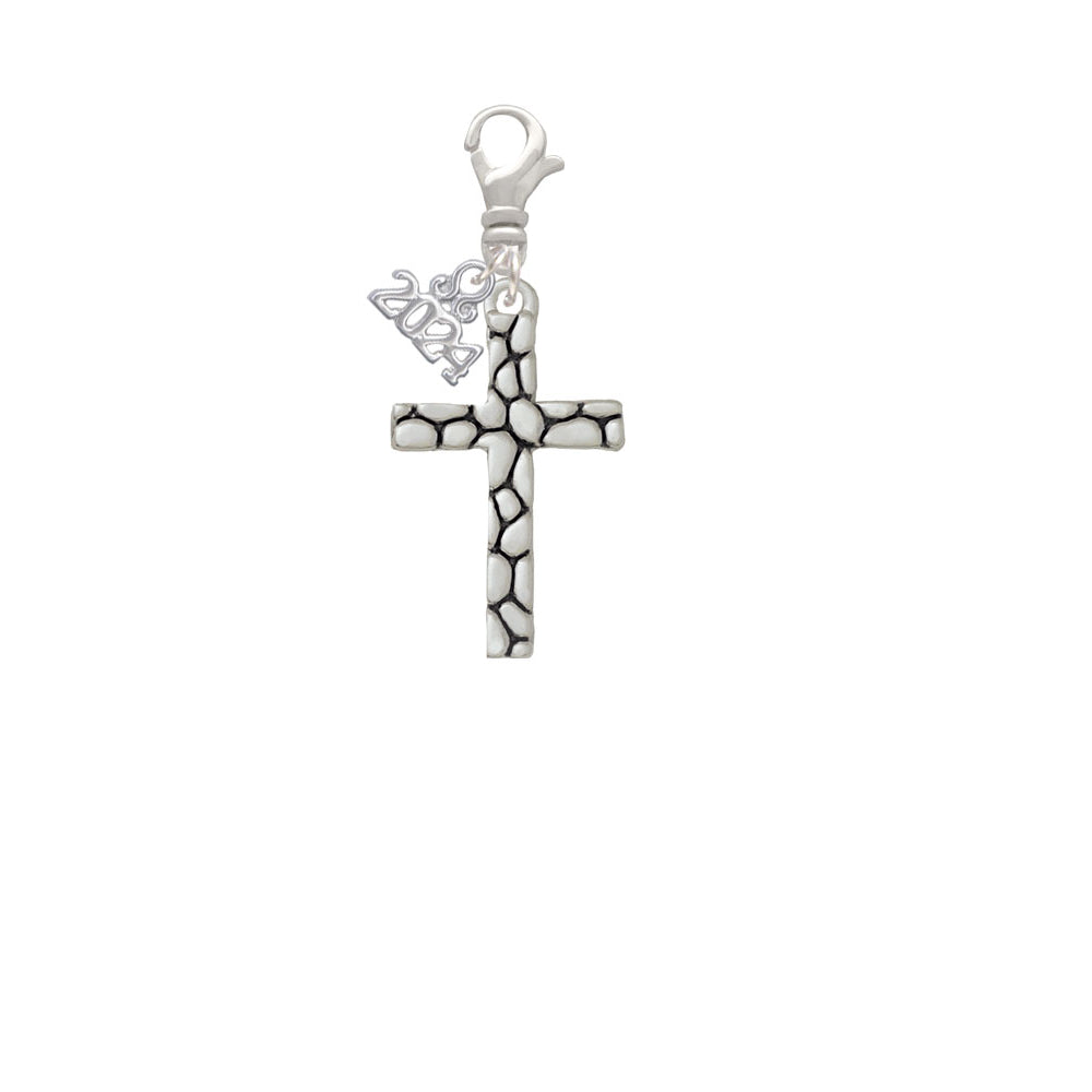 Delight Jewelry Silvertone Pebble Cross Clip on Charm with Year 2024 Image 2