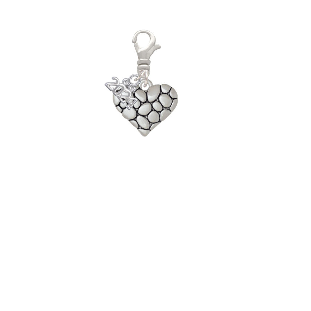 Delight Jewelry Silvertone Pebble Heart Clip on Charm with Year 2024 Image 2