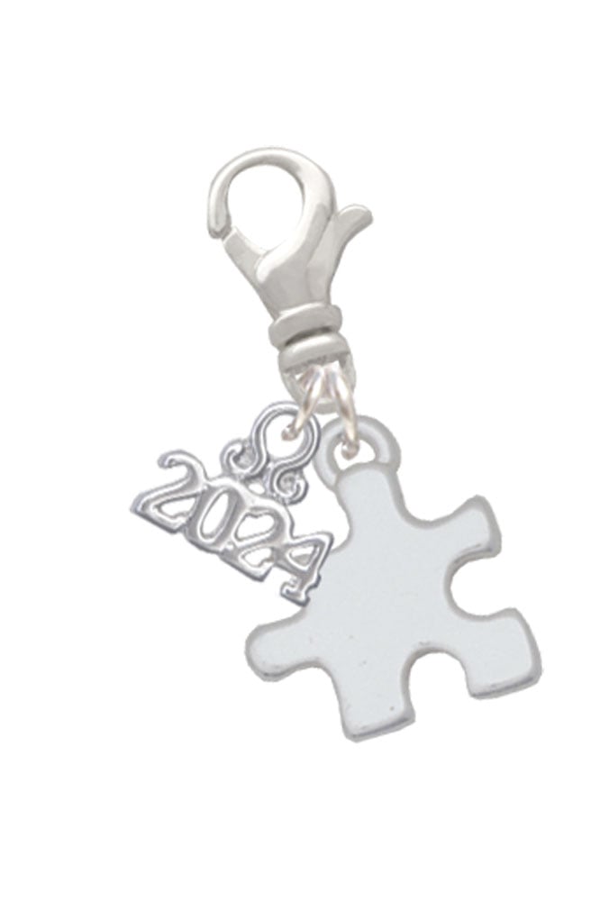 Delight Jewelry Silvertone Puzzle Piece Clip on Charm with Year 2024 Image 1
