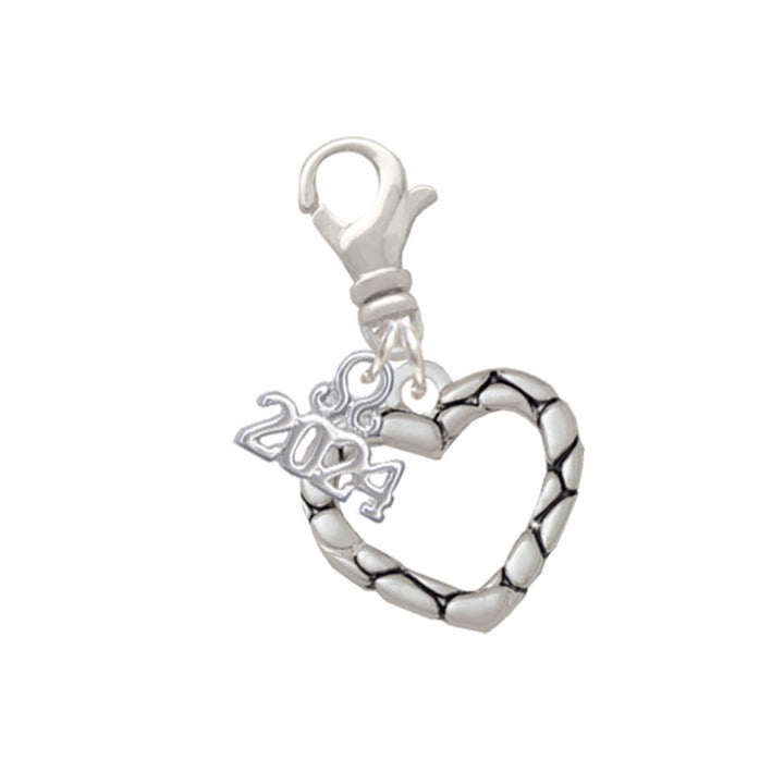Delight Jewelry Silvertone Open Pebble Heart Clip on Charm with Year 2024 Image 1