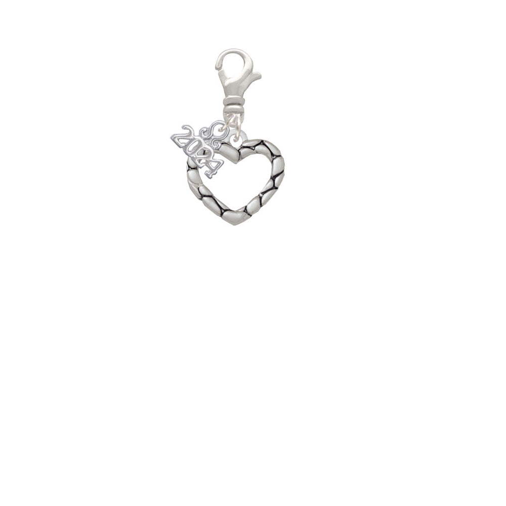 Delight Jewelry Silvertone Open Pebble Heart Clip on Charm with Year 2024 Image 2