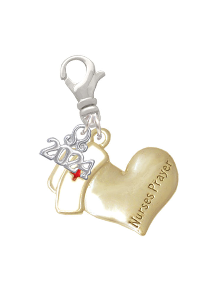 Delight Jewelry Two-tone Nurses Prayer Heart - Healing Hand Clip on Charm with Year 2024 Image 1