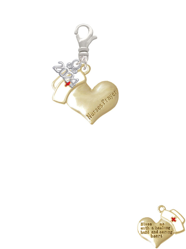 Delight Jewelry Two-tone Nurses Prayer Heart - Healing Hand Clip on Charm with Year 2024 Image 2