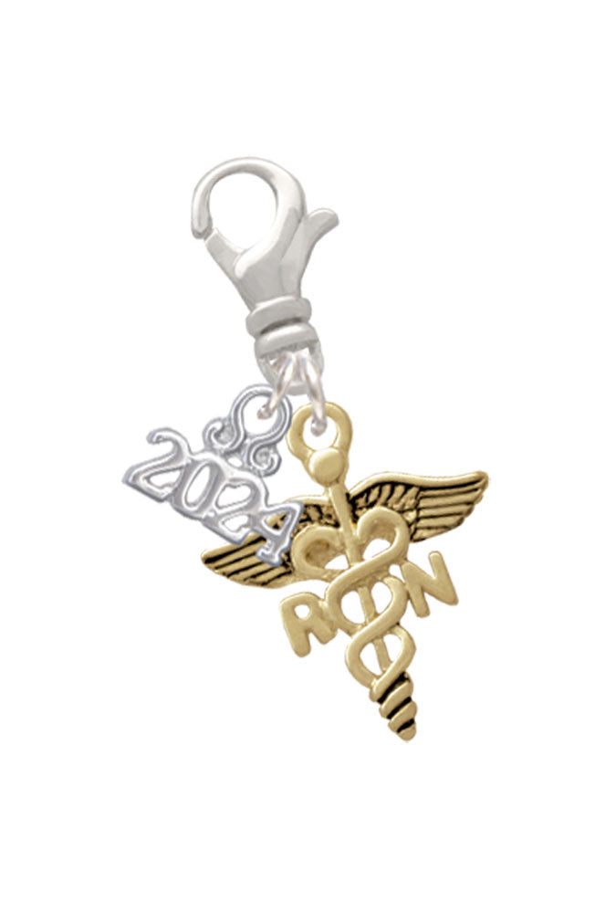 Delight Jewelry Goldtone Registered Nurse Caduceus Clip on Charm with Year 2024 Image 1