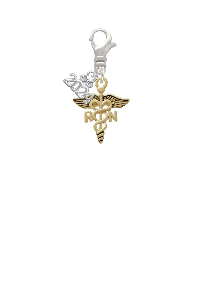 Delight Jewelry Goldtone Registered Nurse Caduceus Clip on Charm with Year 2024 Image 2