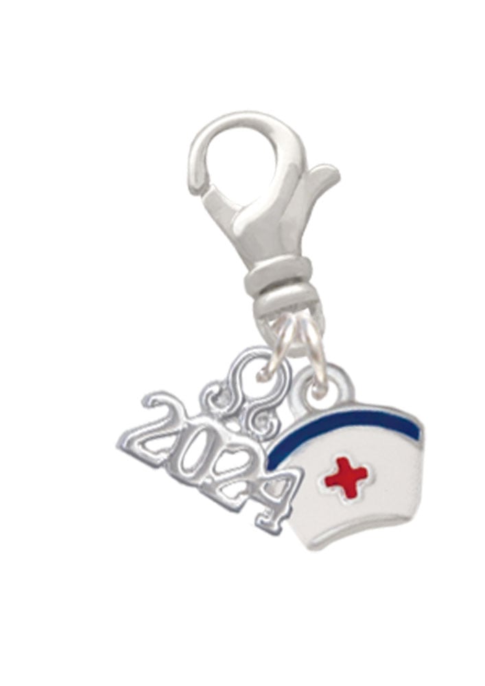 Delight Jewelry Silvertone Mini Nurse Hat Clip on Charm with Year 2024 Image 1
