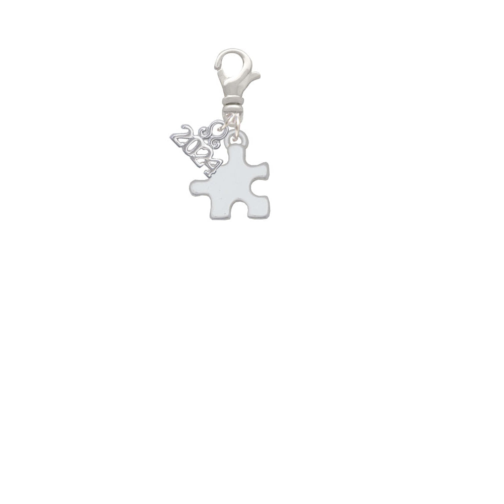 Delight Jewelry Silvertone Puzzle Piece Clip on Charm with Year 2024 Image 2