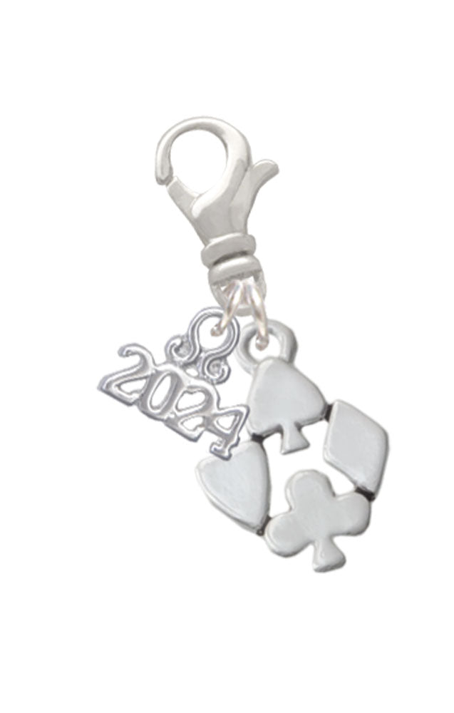 Delight Jewelry Silvertone Card Suits Clip on Charm with Year 2024 Image 1