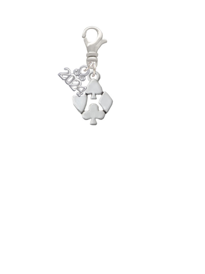 Delight Jewelry Silvertone Card Suits Clip on Charm with Year 2024 Image 2