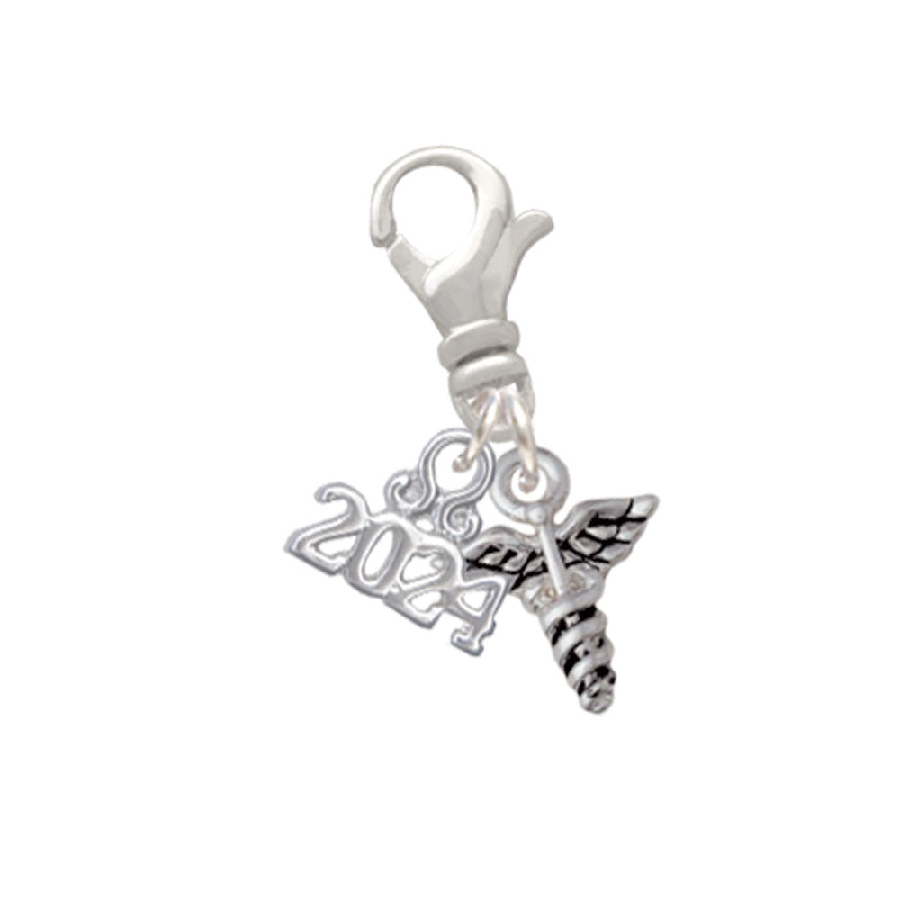 Delight Jewelry Silvertone Mini Caduceus Clip on Charm with Year 2024 Image 1