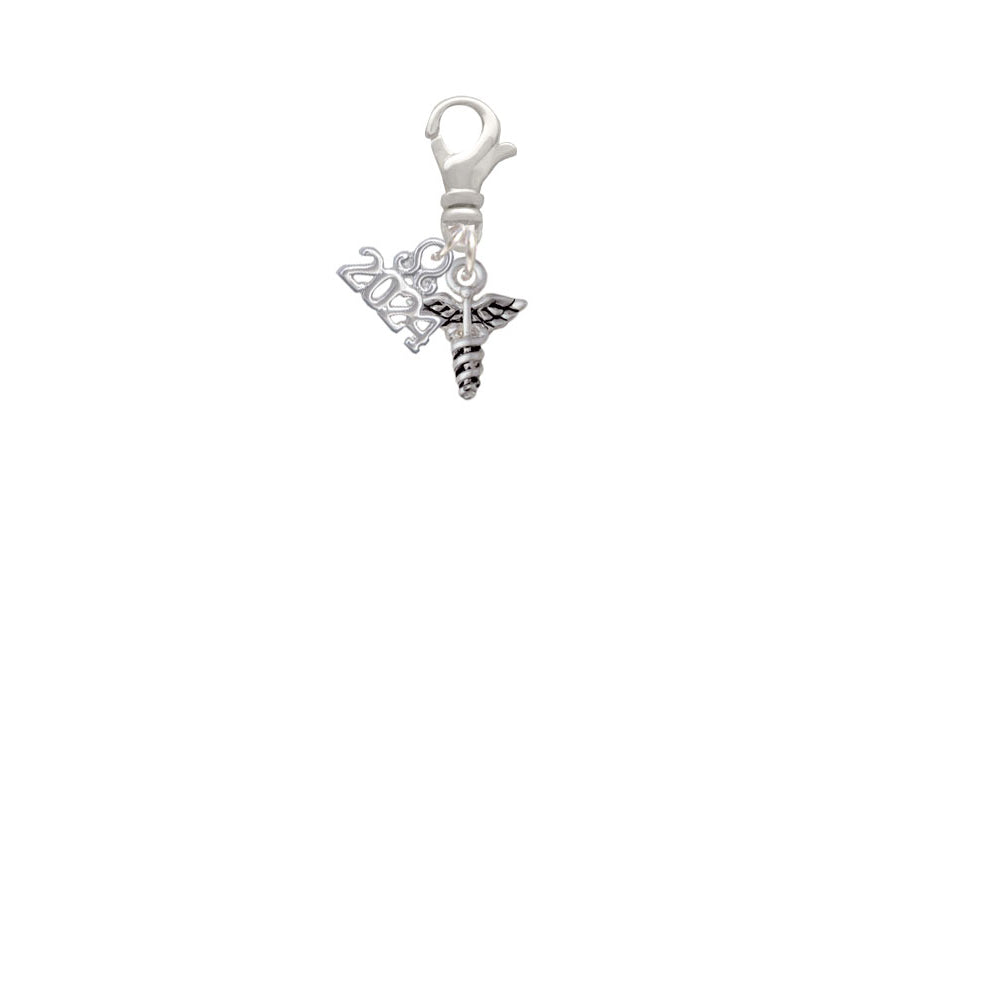 Delight Jewelry Silvertone Mini Caduceus Clip on Charm with Year 2024 Image 2