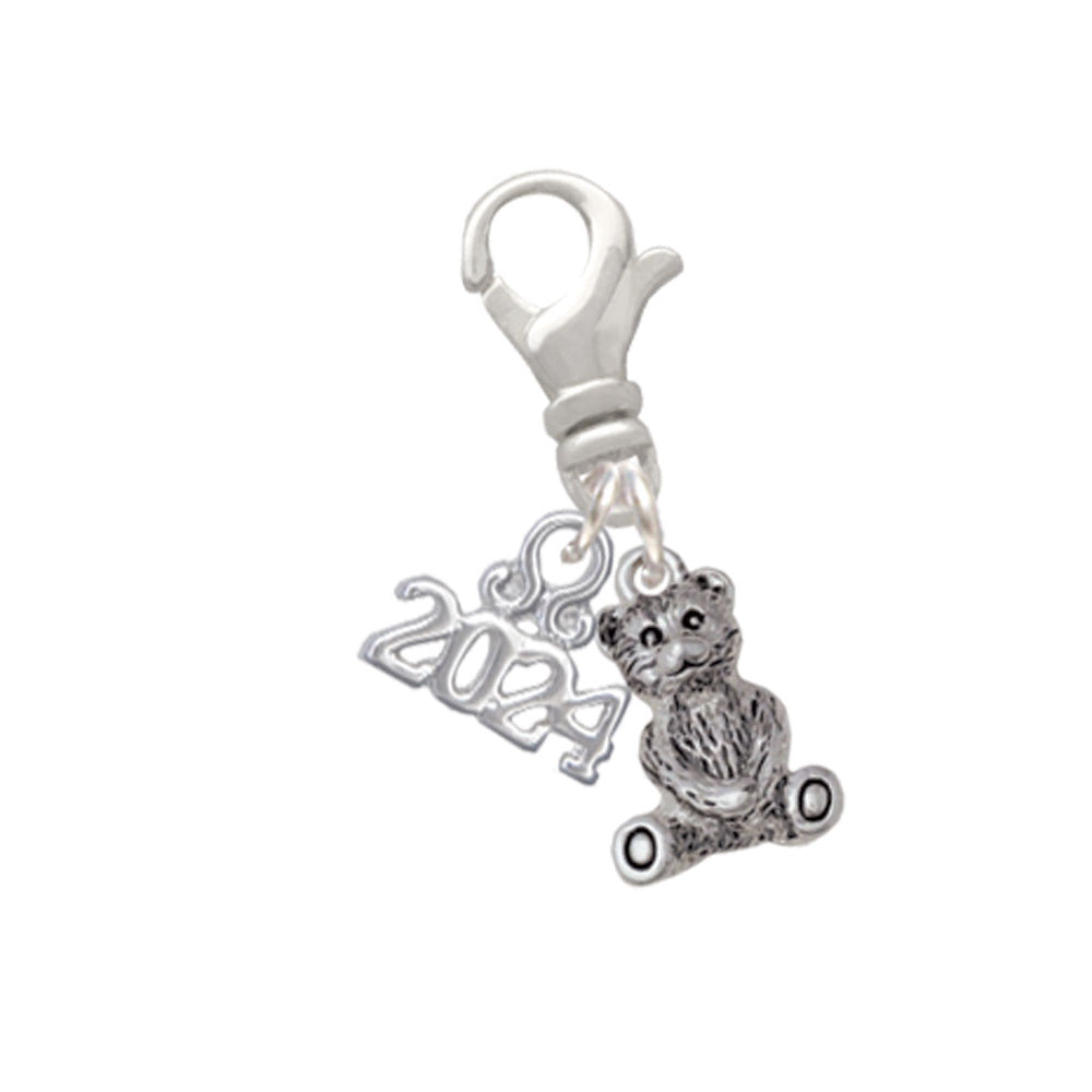 Delight Jewelry Silvertone Mini Teddy Bear Clip on Charm with Year 2024 Image 1