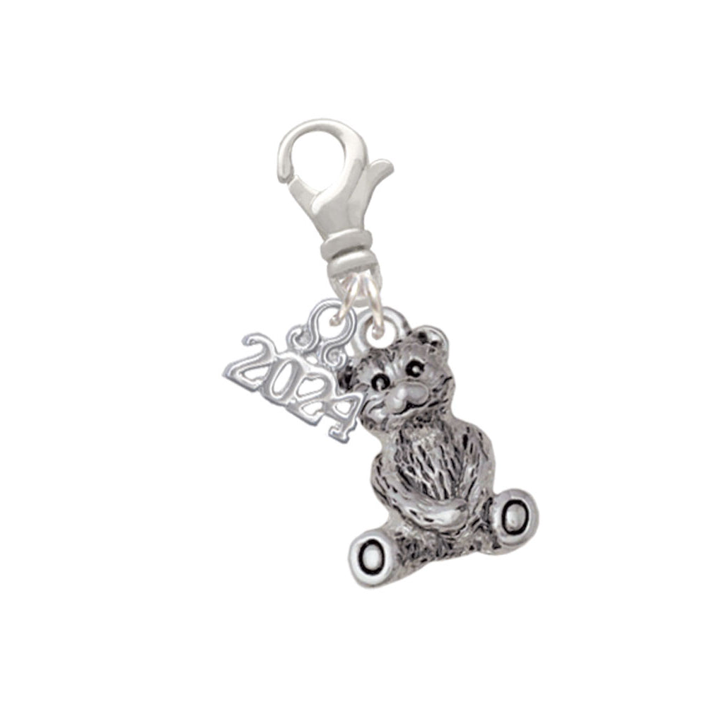 Delight Jewelry Antiqued Teddy Bear Clip on Charm with Year 2024 Image 1