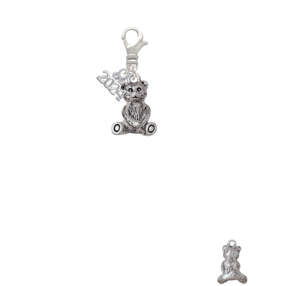 Delight Jewelry Antiqued Teddy Bear Clip on Charm with Year 2024 Image 2