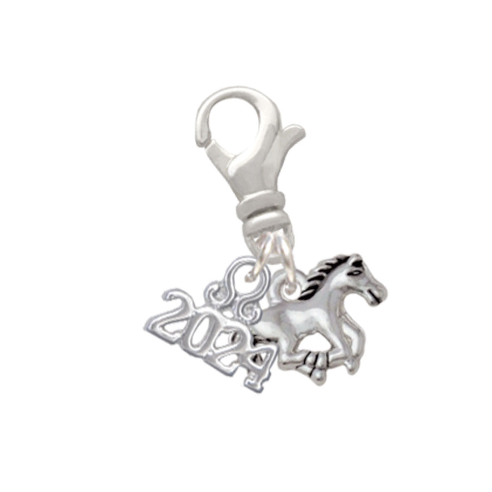 Delight Jewelry Silvertone Mini Running Horse Clip on Charm with Year 2024 Image 1