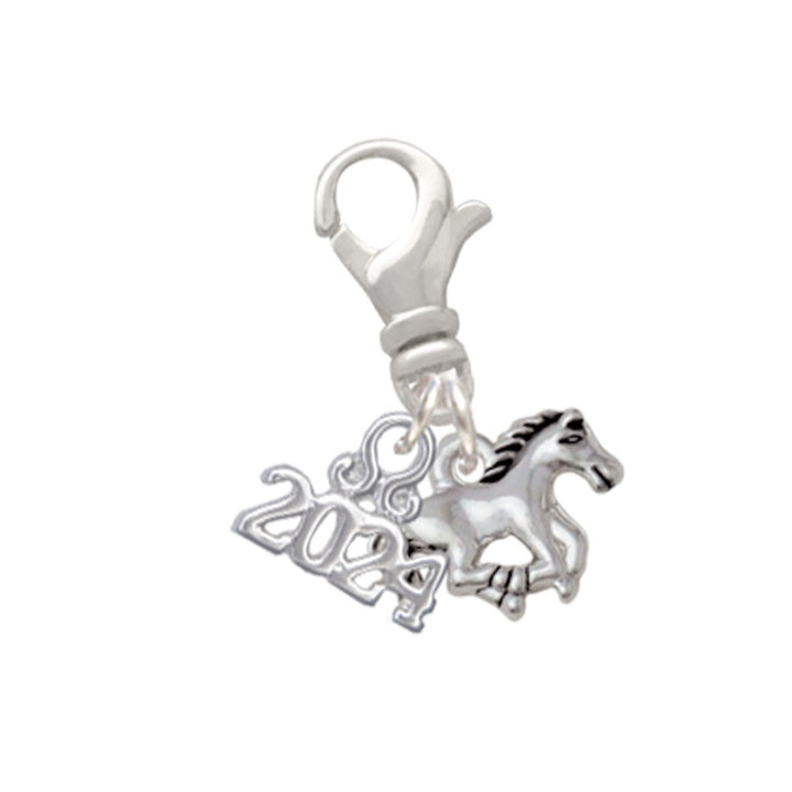 Delight Jewelry Silvertone Mini Running Horse Clip on Charm with Year 2024 Image 1