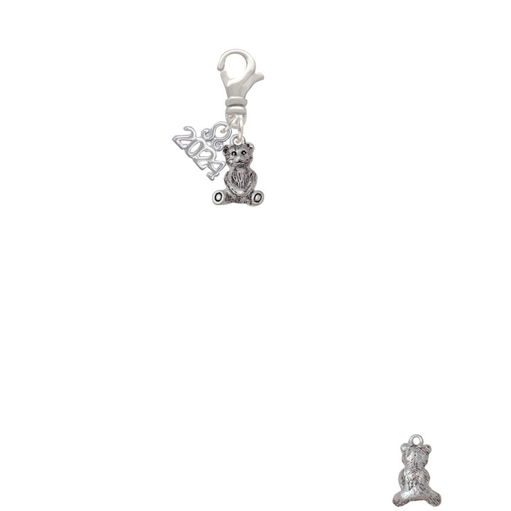 Delight Jewelry Silvertone Mini Teddy Bear Clip on Charm with Year 2024 Image 2