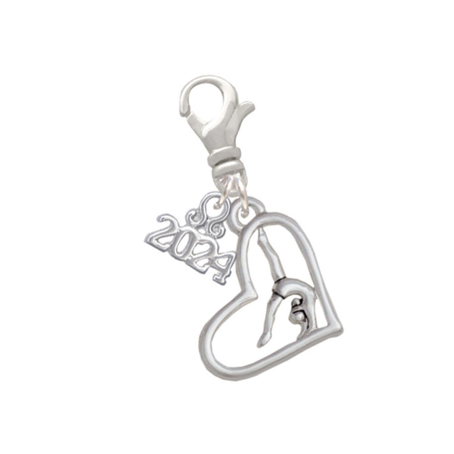 Delight Jewelry Silvertone Gymnast in Heart Clip on Charm with Year 2024 Image 1