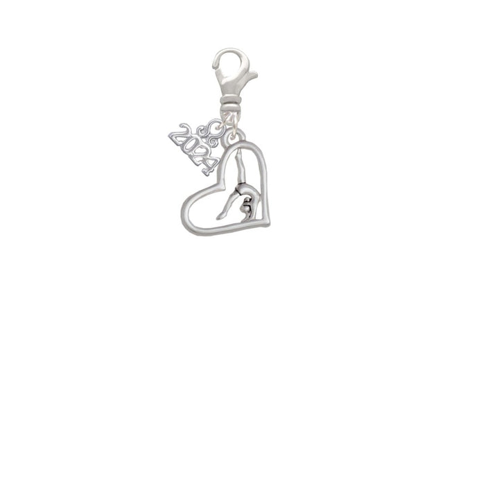 Delight Jewelry Silvertone Gymnast in Heart Clip on Charm with Year 2024 Image 2