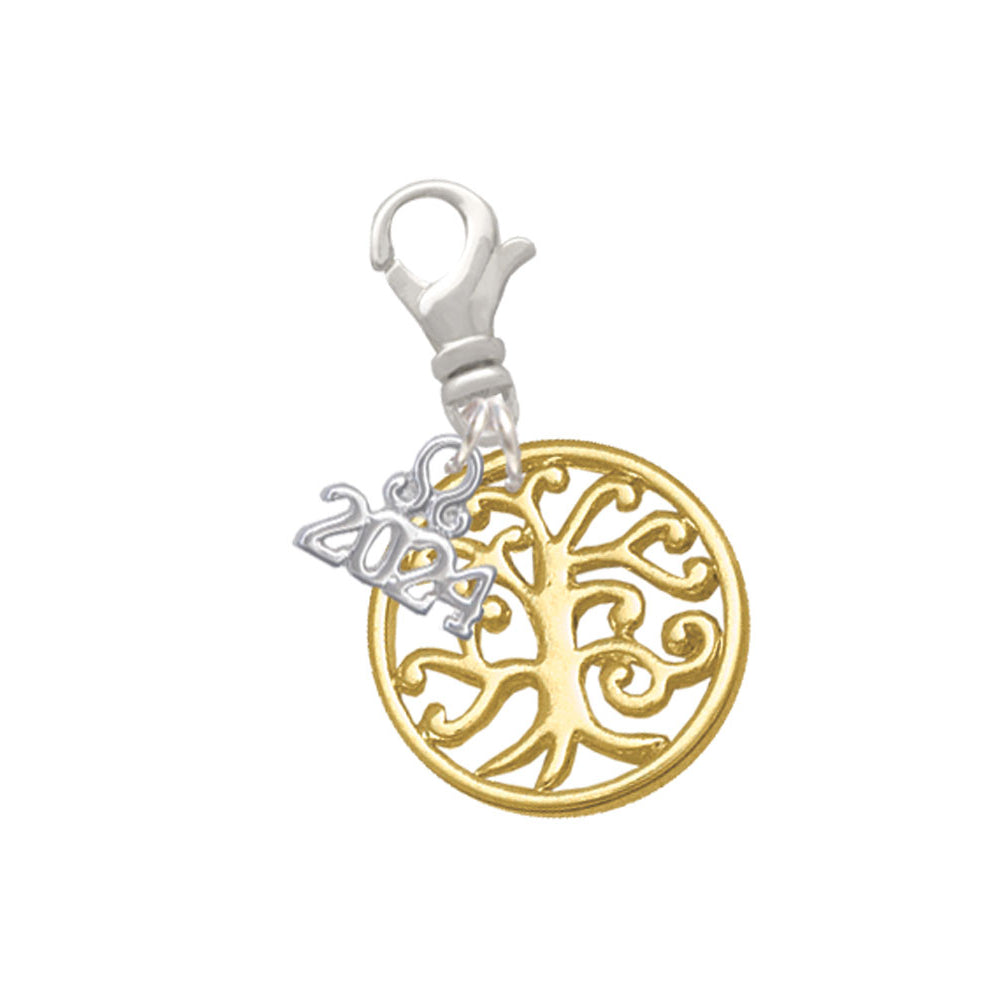 Delight Jewelry Goldtone Tree of Life Cutout Clip on Charm with Year 2024 Image 1