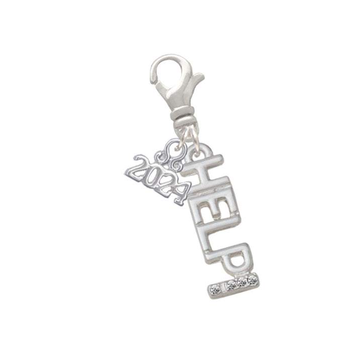 Delight Jewelry Silvertone Small Crystal HELP! Clip on Charm with Year 2024 Image 1