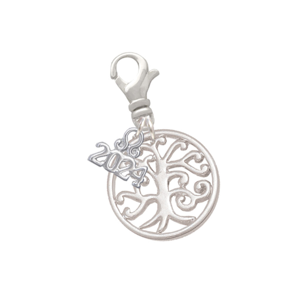Delight Jewelry Silvertone Tree of Life Cutout Clip on Charm with Year 2024 Image 1