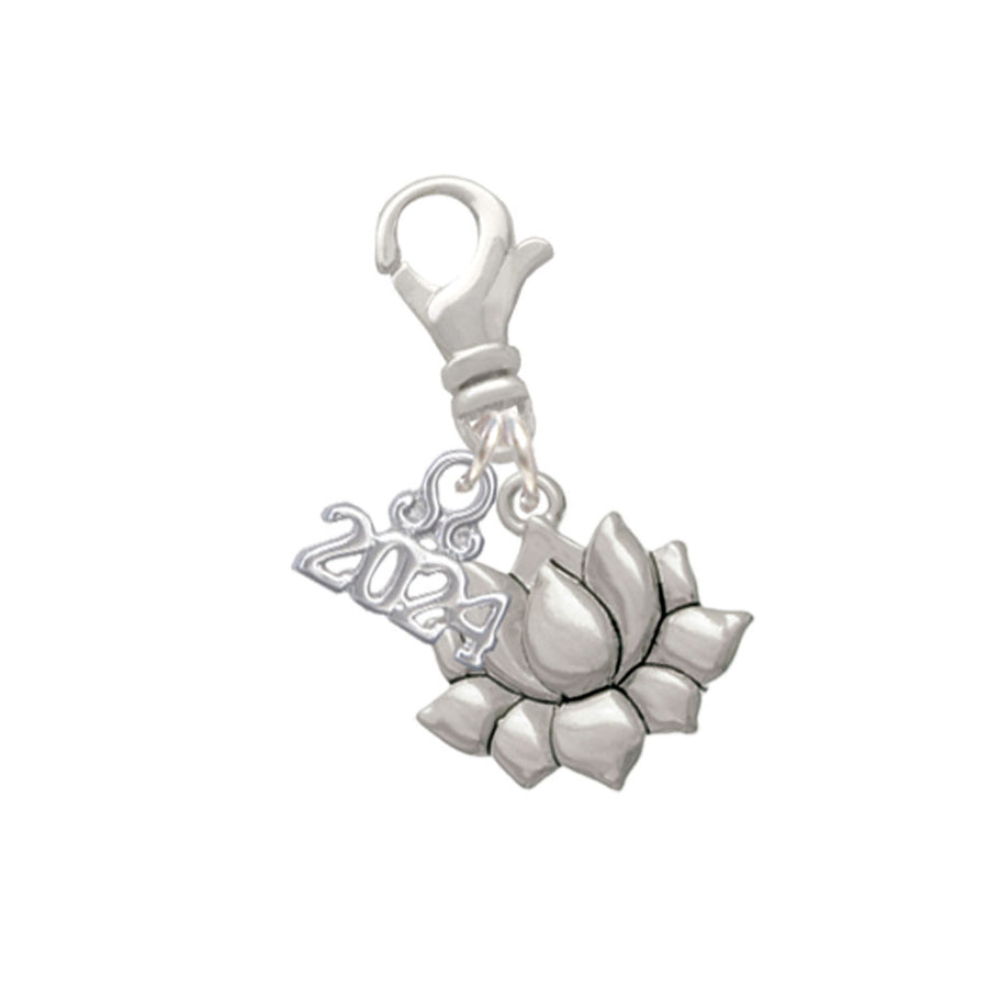 Delight Jewelry Silvertone Small Lotus Flower Clip on Charm with Year 2024 Image 1