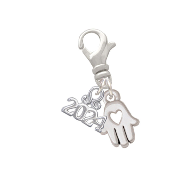 Delight Jewelry Silvertone Small Heart Hamsa Hand Clip on Charm with Year 2024 Image 1