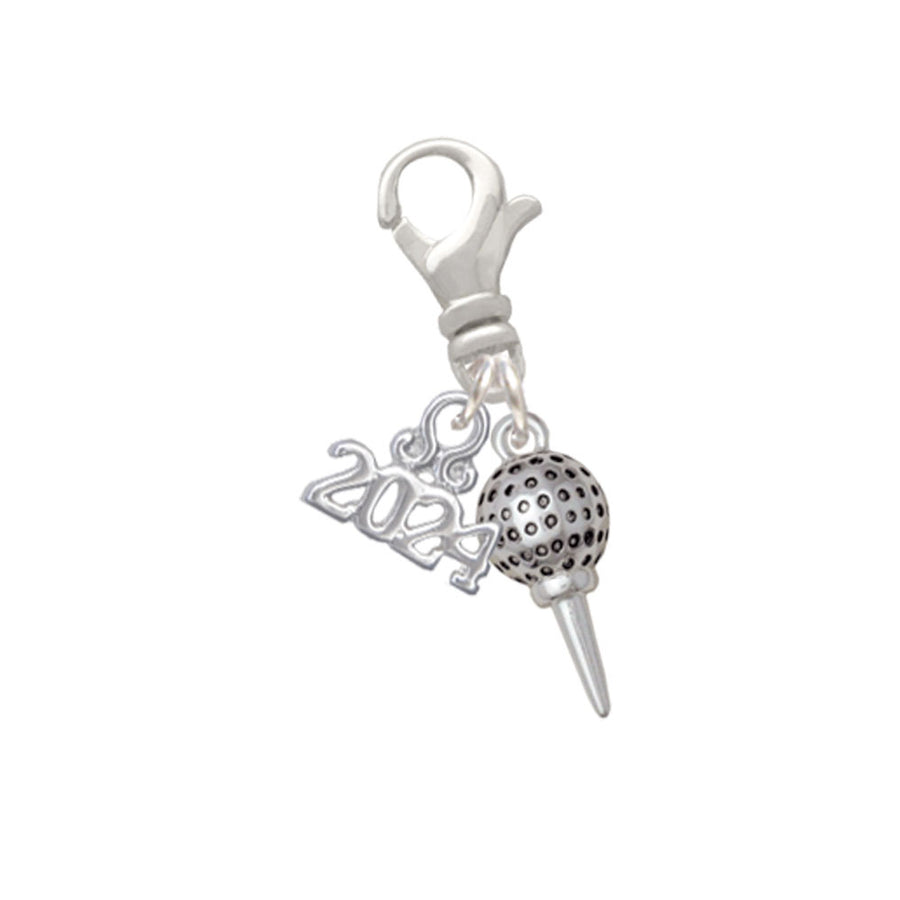 Delight Jewelry Silvertone Small Golf Ball on Tee Clip on Charm with Year 2024 Image 1