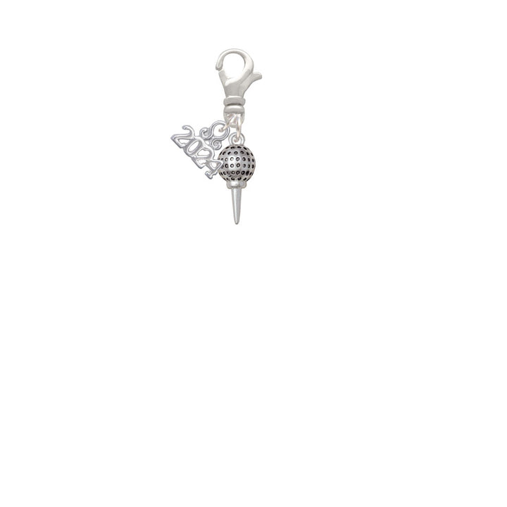 Delight Jewelry Silvertone Small Golf Ball on Tee Clip on Charm with Year 2024 Image 2