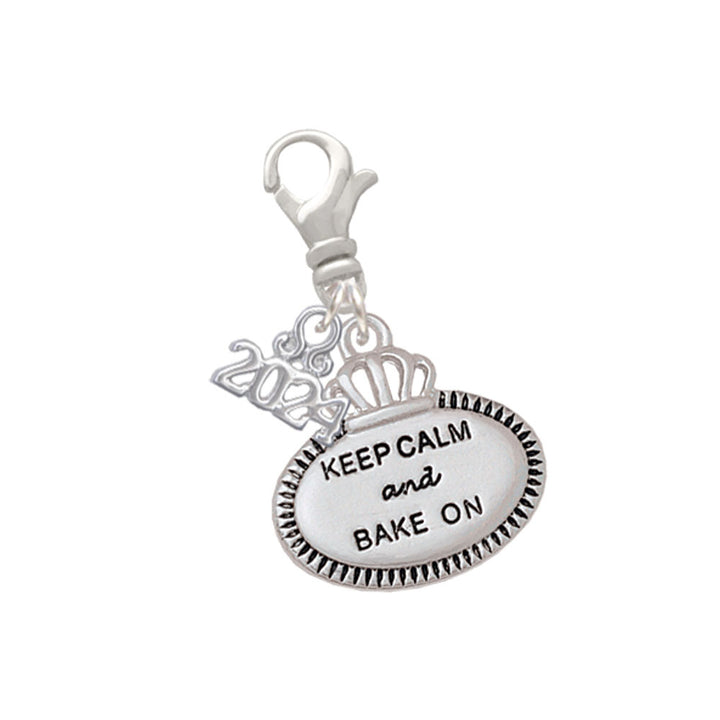Delight Jewelry Silvertone Keep Calm and Bake On Clip on Charm with Year 2024 Image 1