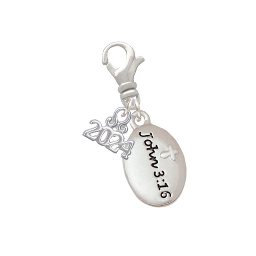 Delight Jewelry Silvertone Bible Verse John 3:16 Clip on Charm with Year 2024 Image 1